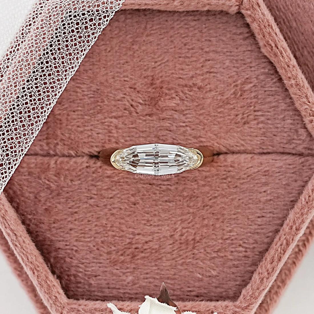 Half Bezel East West Step Cut Moval Diamond Ring Ring