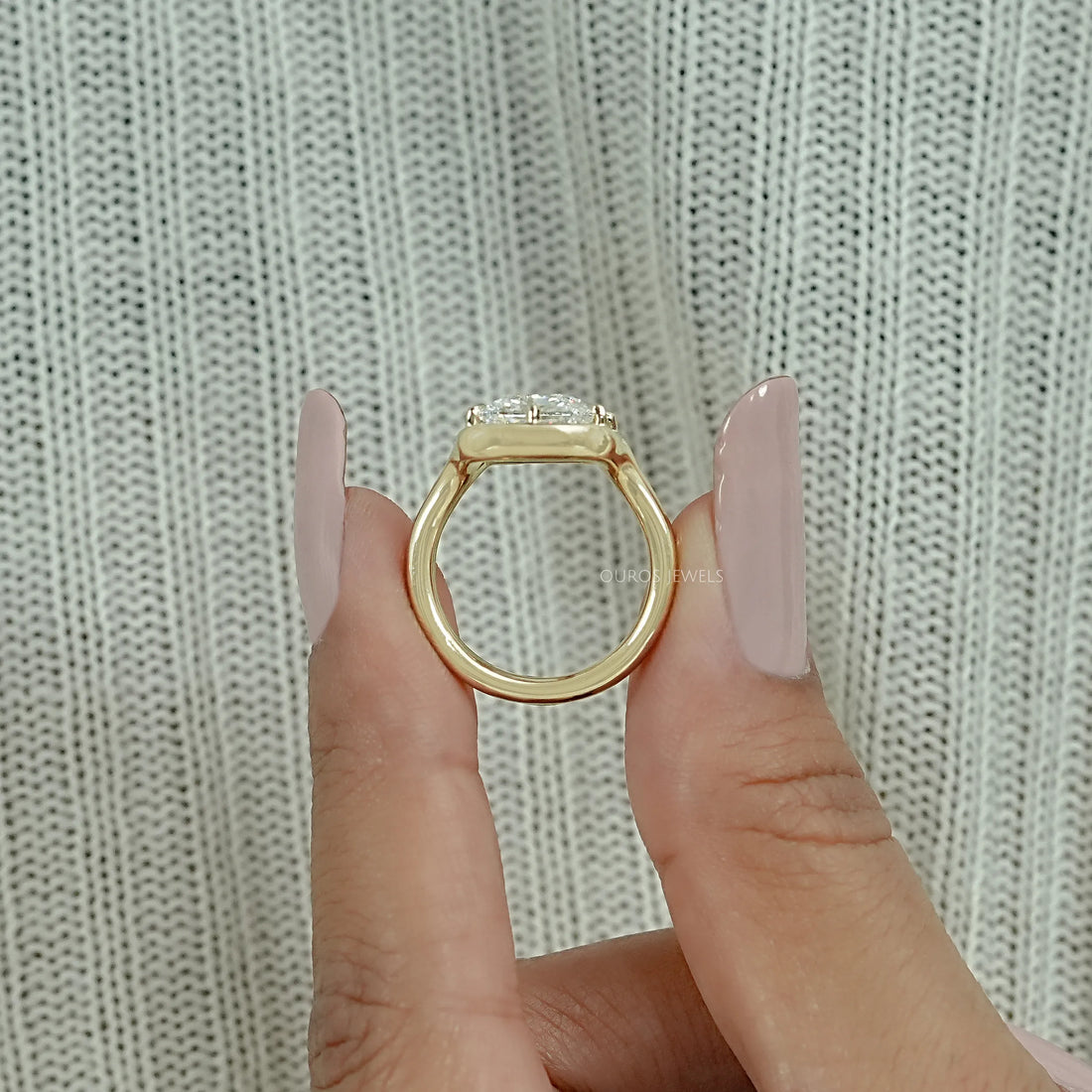 Old Mine Cushion Diamond Half Bezel Set Split Shank Ring Ring