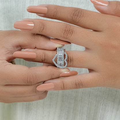 Heart Shape Baguette Half Eternity Band Ring
