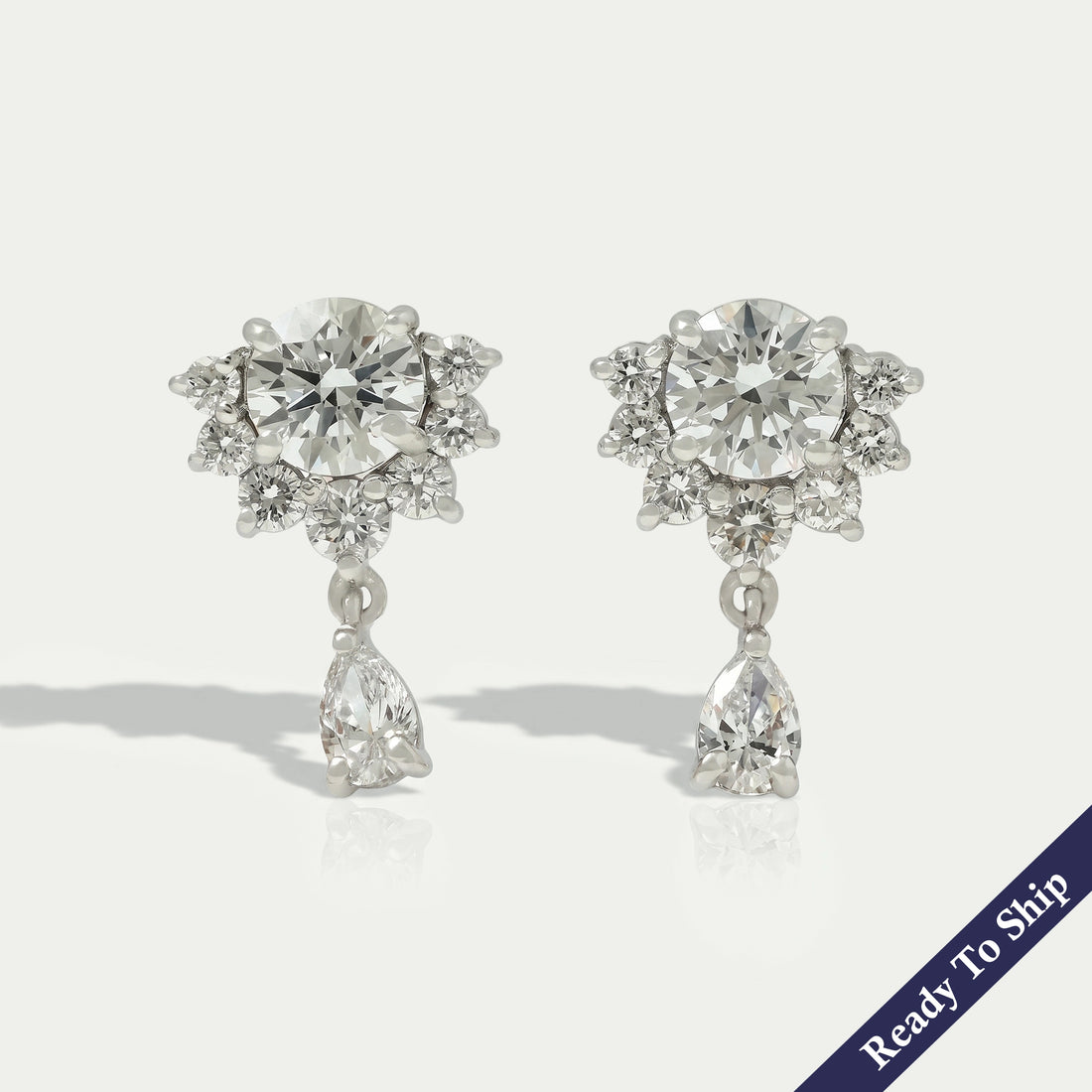 Round Cut Half Halo Drop Earrings