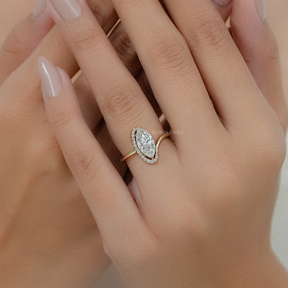 Marquise Lab Diamond Half Halo Bypass Ring