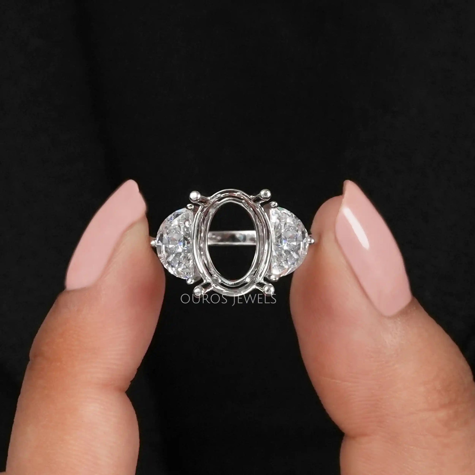 Oval Shape And Half Moon Semi Mount Engagement Ring