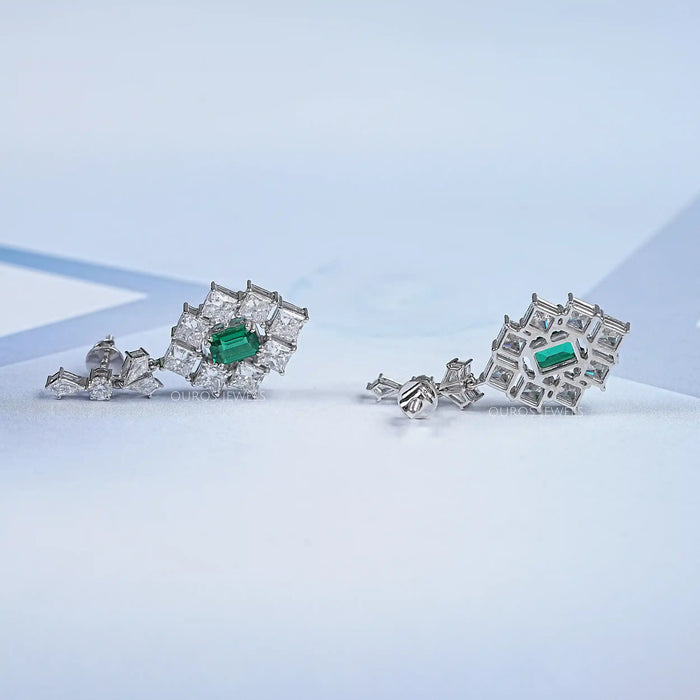 Green Gemstone And Princess Halo Earrings Earring