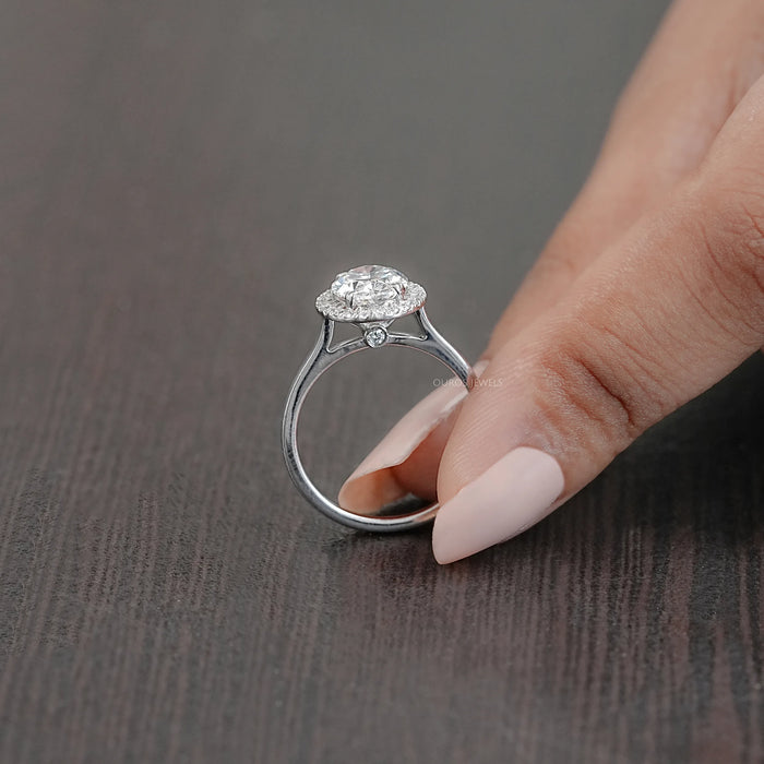 Oval Cut Lab Diamond Halo Set Engagement Ring Rings