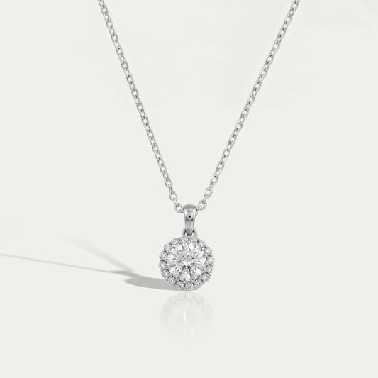 Round Lab Grown Diamond Halo Pendant Necklaces