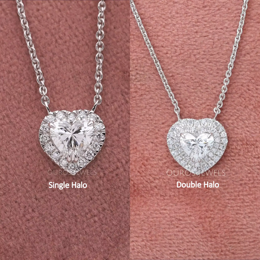 Heart Cut Lab Grown Diamond Double Halo Pendant Necklaces