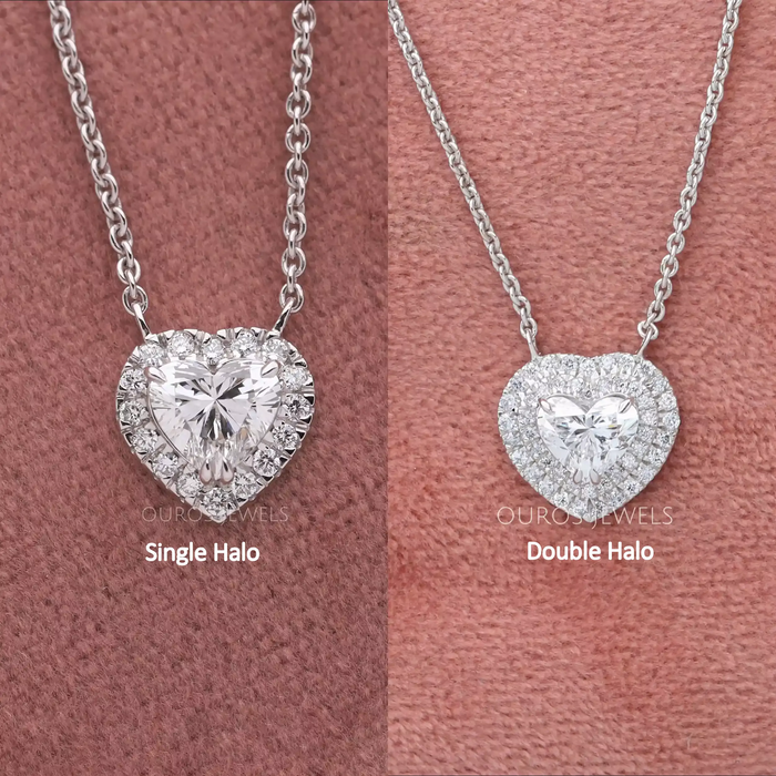 Heart Cut Lab Grown Diamond Double Halo Pendant Necklaces