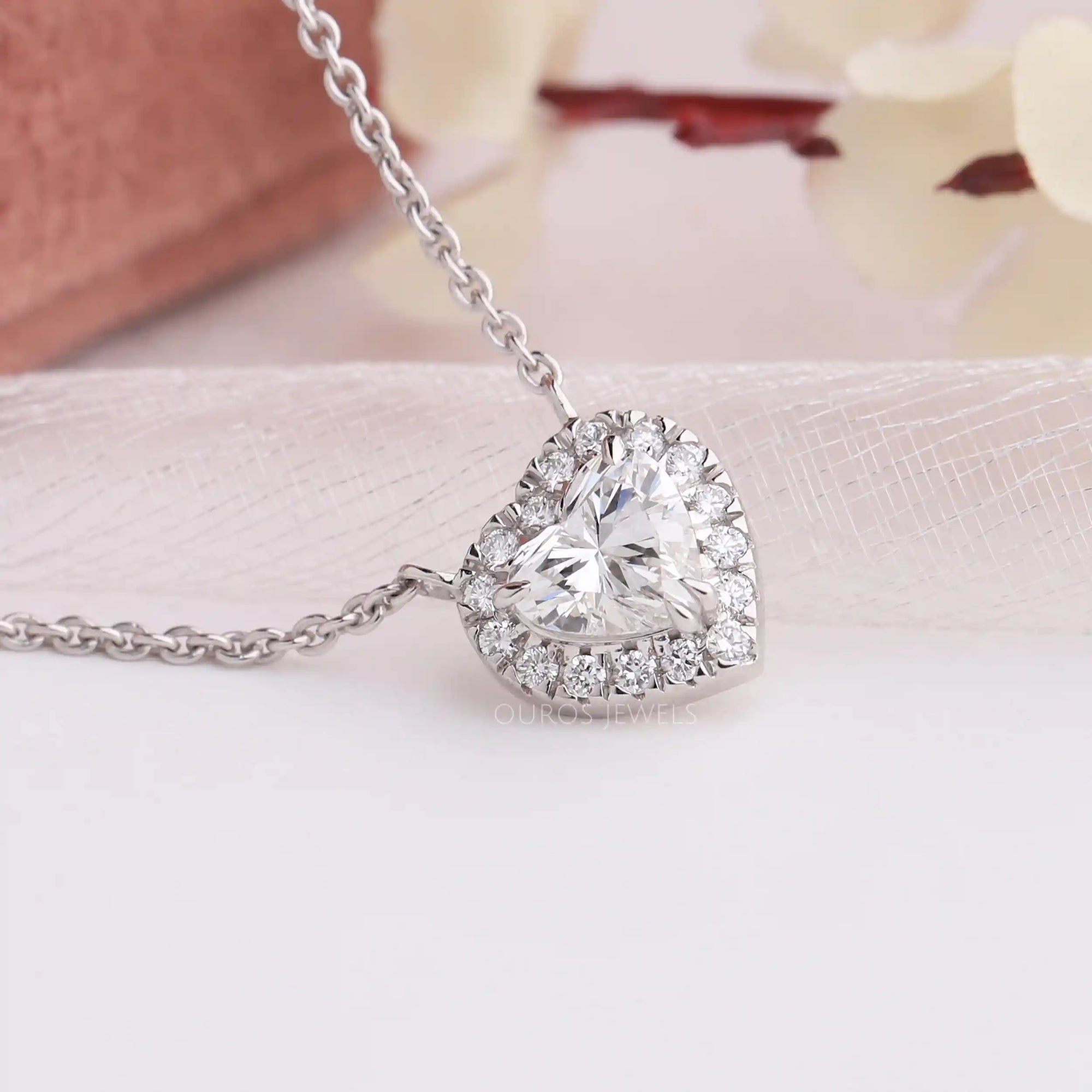 Heart Cut Lab Grown Diamond Double Halo Pendant Necklaces