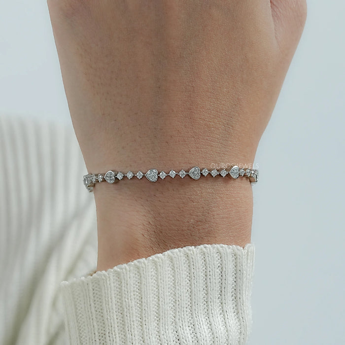 Heart And Round Diamond Bezel Set Bracelet Bracelet