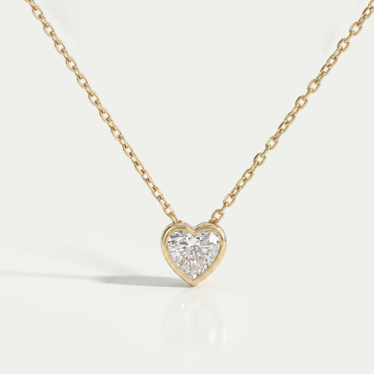 Heart Cut Lab Diamond Solitaire Bezel Pendant Necklaces