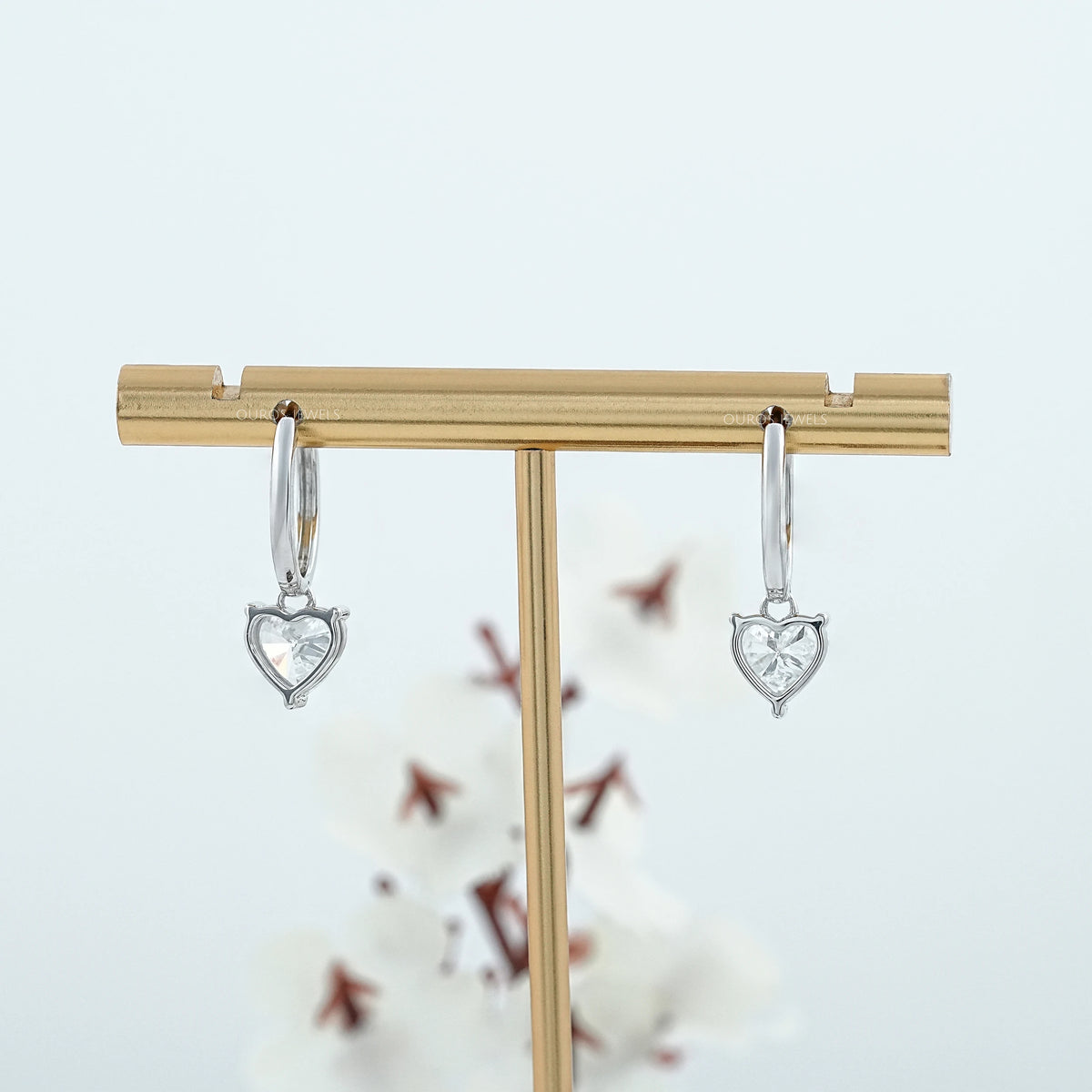 Lab Diamond Heart Cut Dangle Hoop Earrings