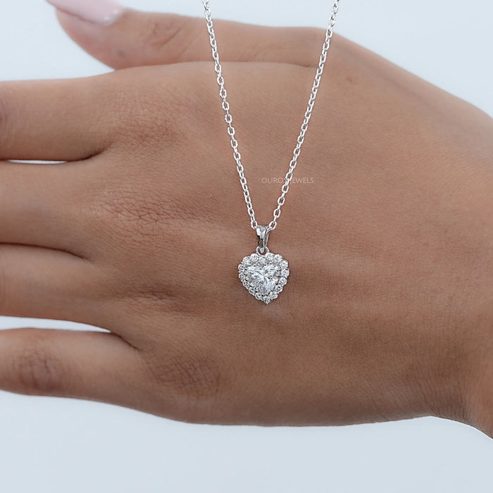 Heart Shape Lab Grown Diamond Halo Pendant Necklaces