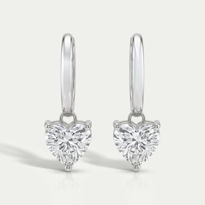Lab Diamond Heart Cut Dangle Hoop Earrings