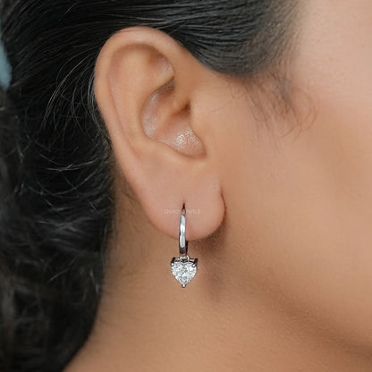 Lab Diamond Heart Cut Dangle Hoop Earrings
