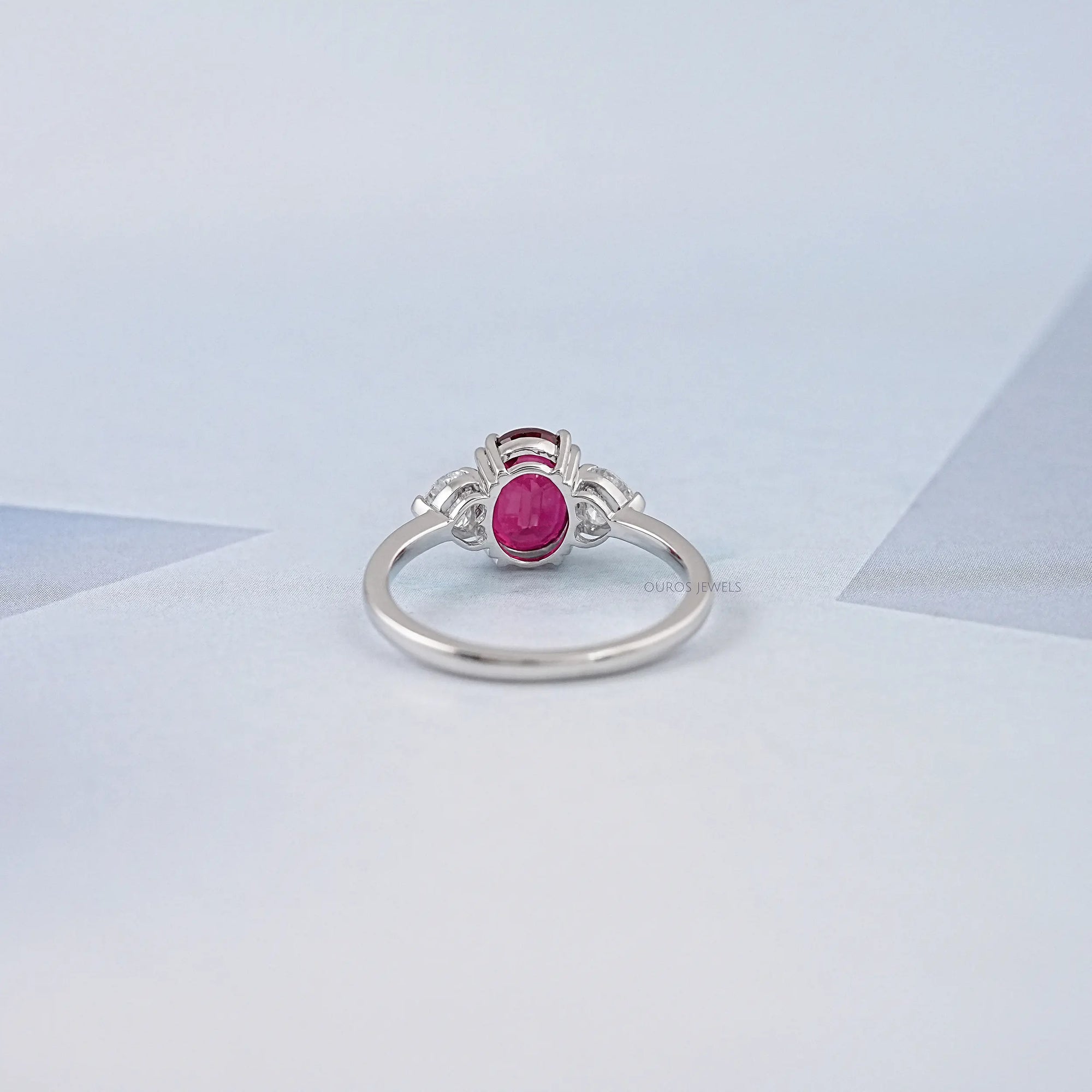 Ruby Oval Gemstone Three Stone Ring