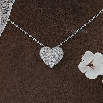 Heart Shape Round Diamond Pave Set Pendant