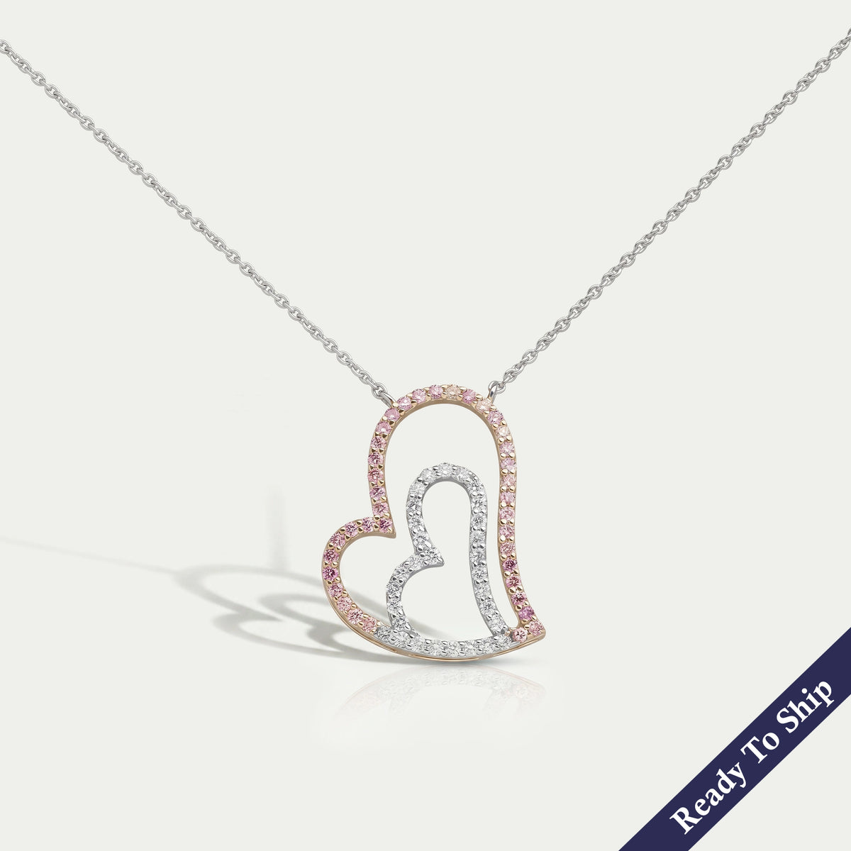 Double Heart Round Cut Lab Grown Diamond Pendant