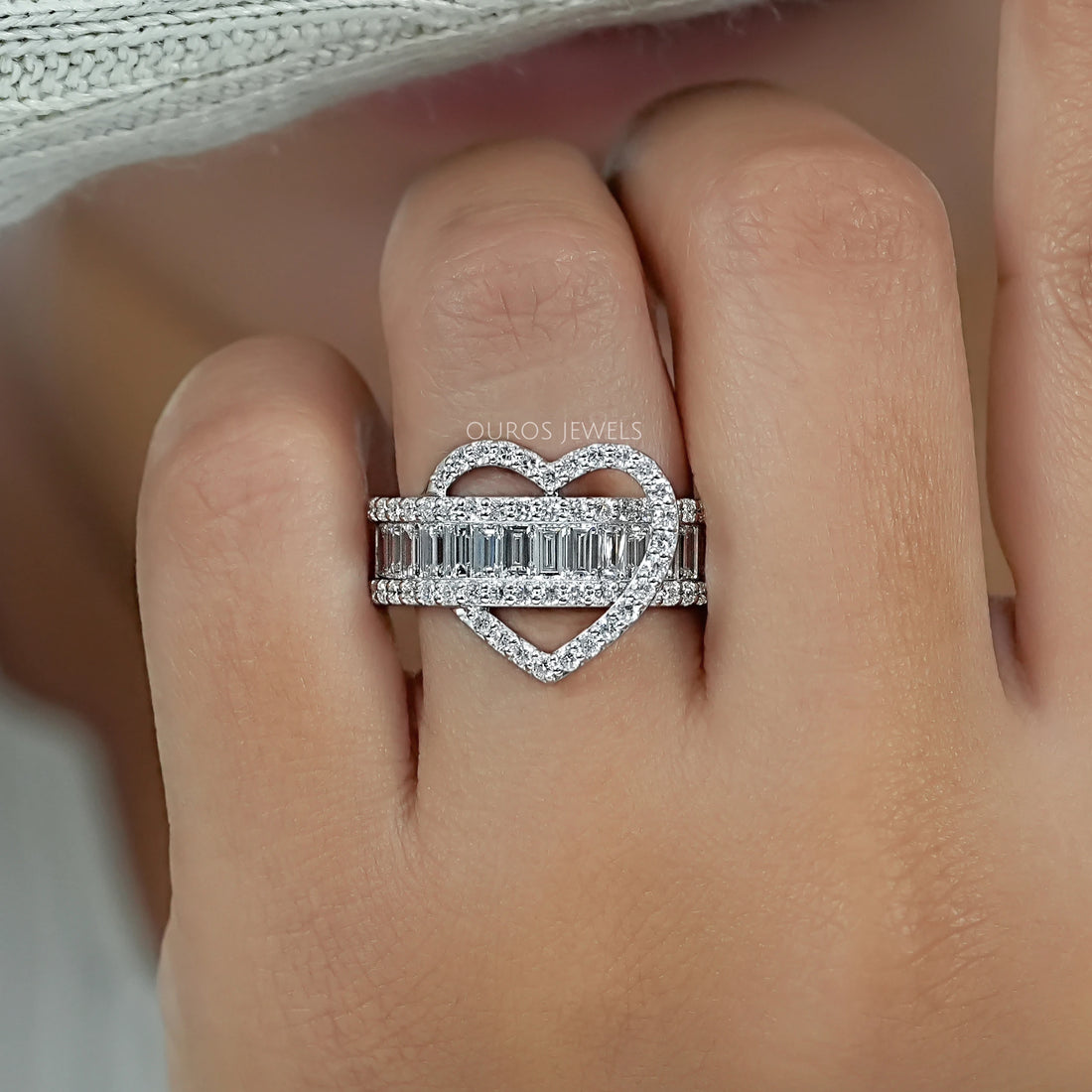 Heart Shape Baguette Half Eternity Band Ring