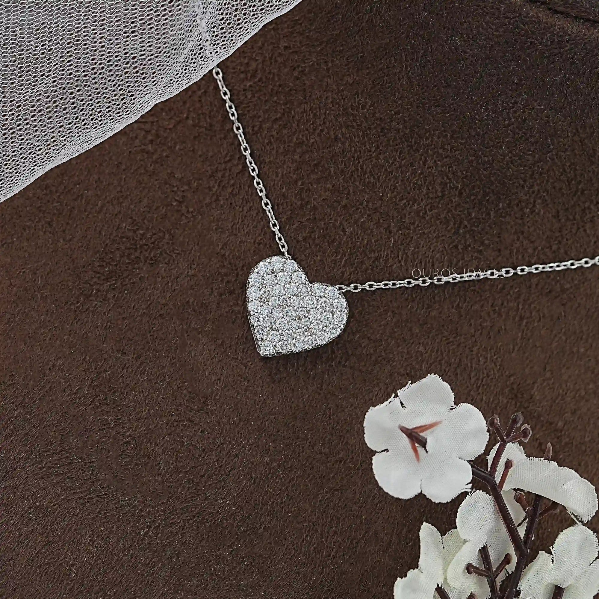 Heart Shape Round Diamond Pave Set Pendant