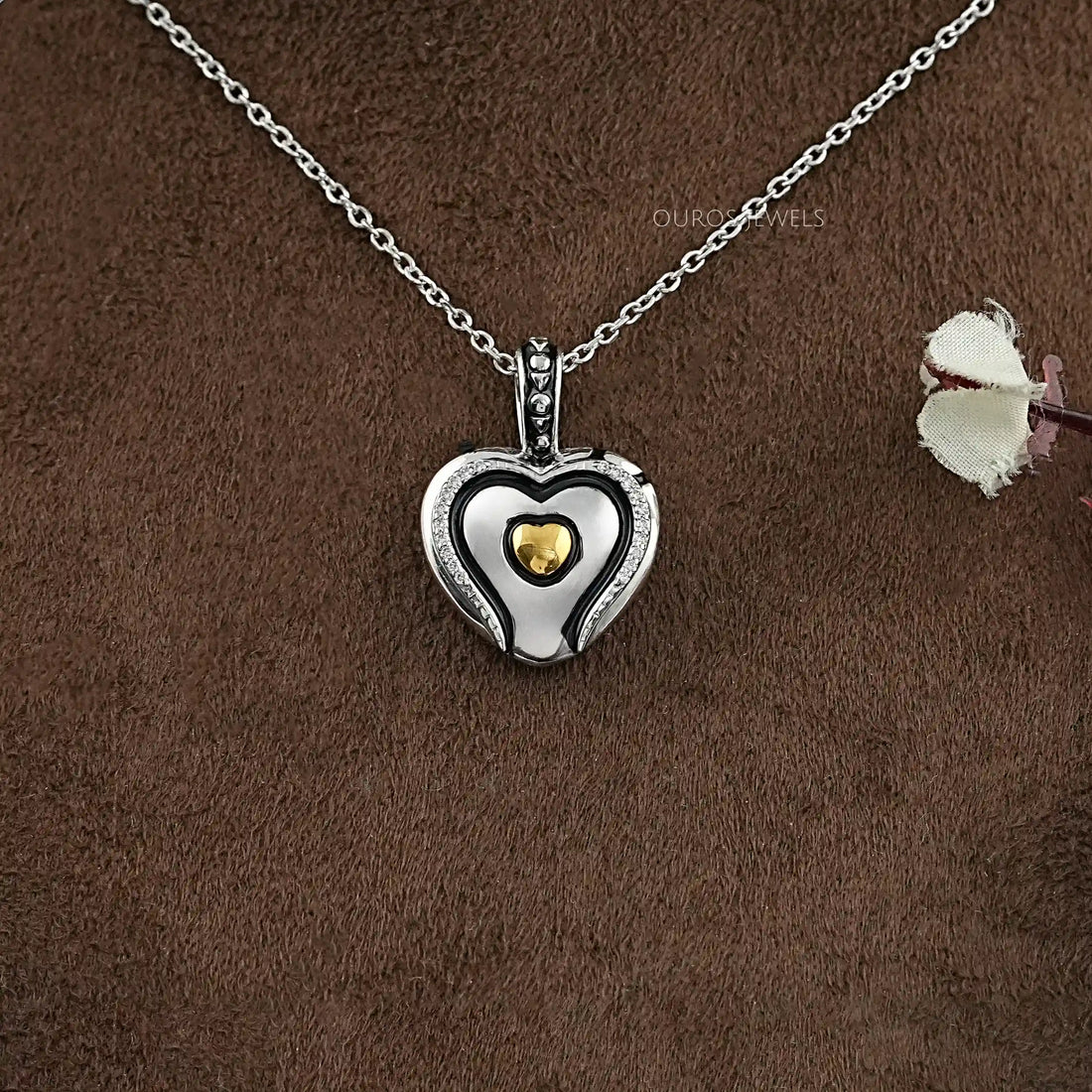 Heart Shaped Round Diamond Signet Pendant Necklaces