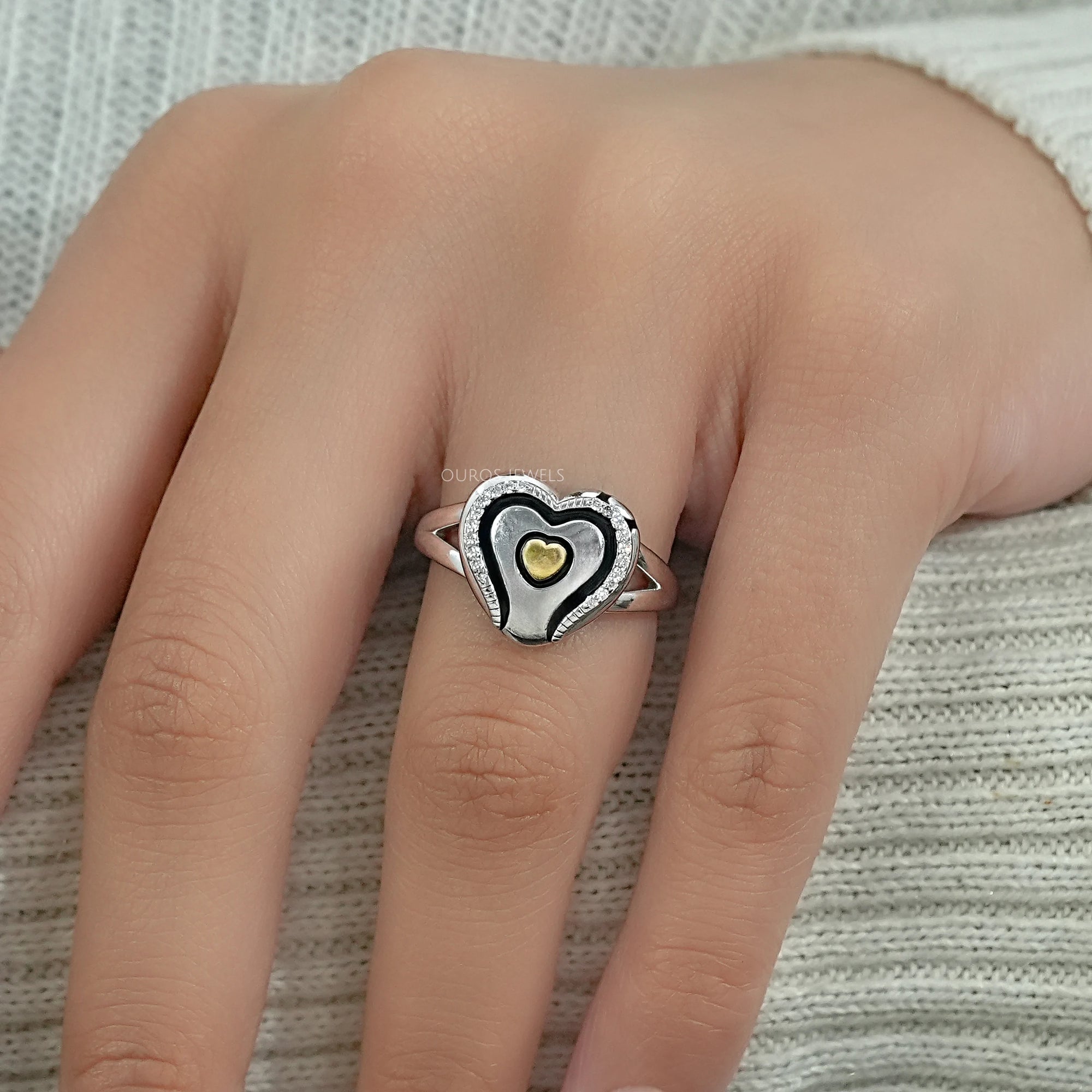Heart Shape Round Diamond Signet Ring Ring
