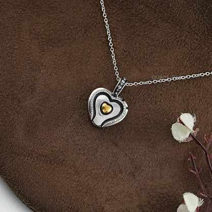Heart Shaped Round Diamond Signet Pendant Necklaces