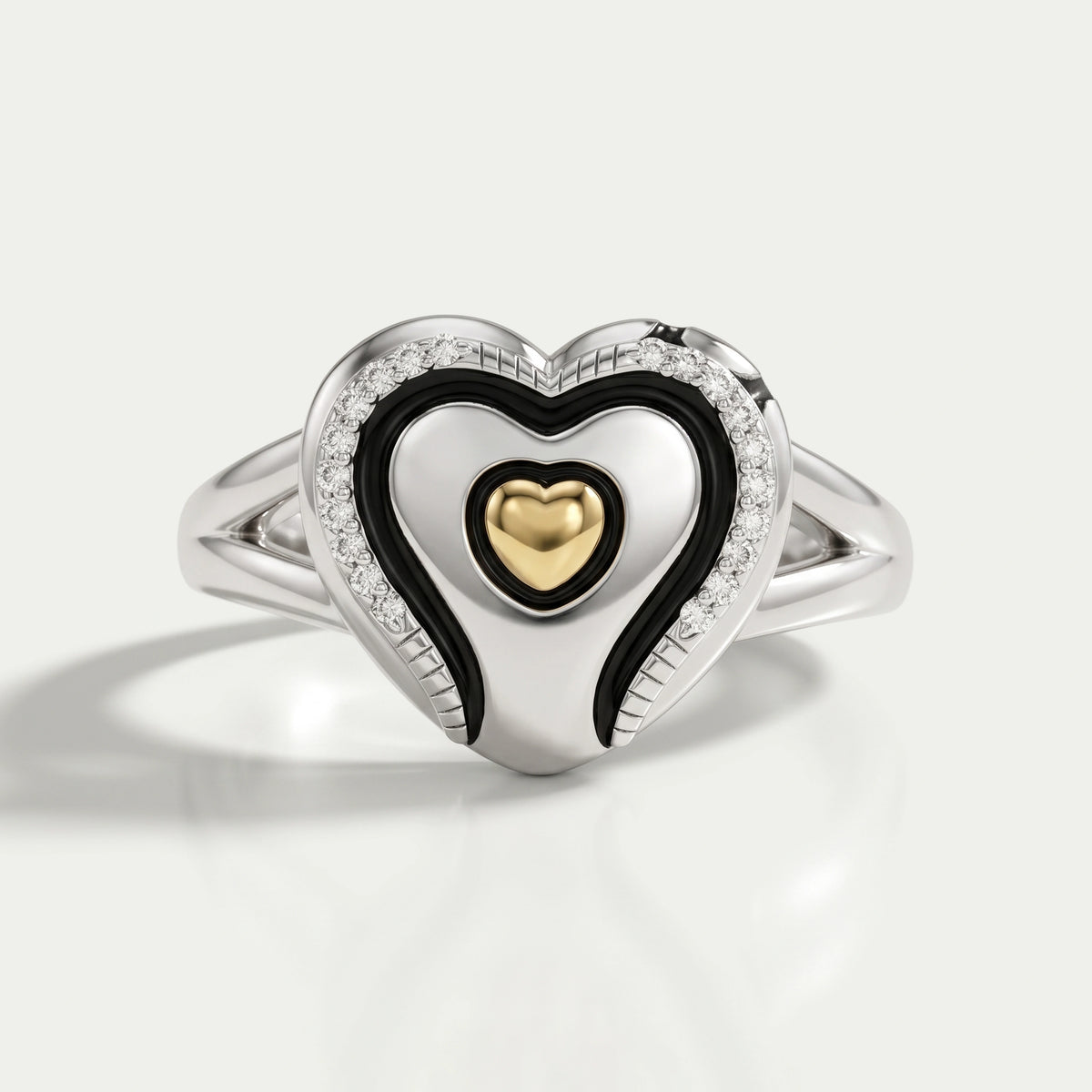 Heart Shape Round Diamond Signet Ring Ring