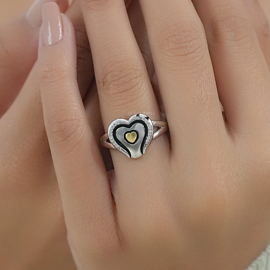 Heart Shape Round Diamond Signet Ring Ring