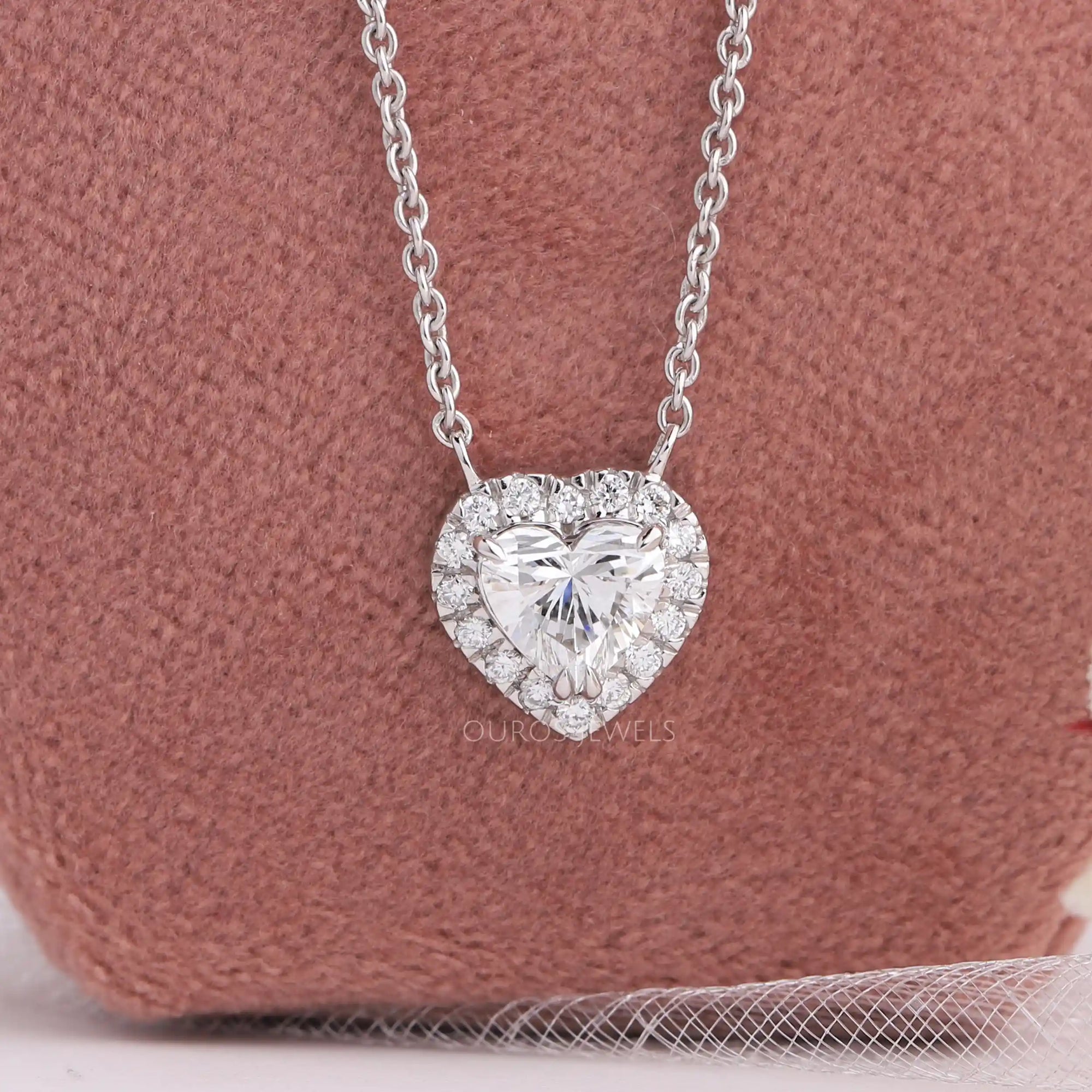 Heart Cut Lab Grown Diamond Double Halo Pendant Necklaces