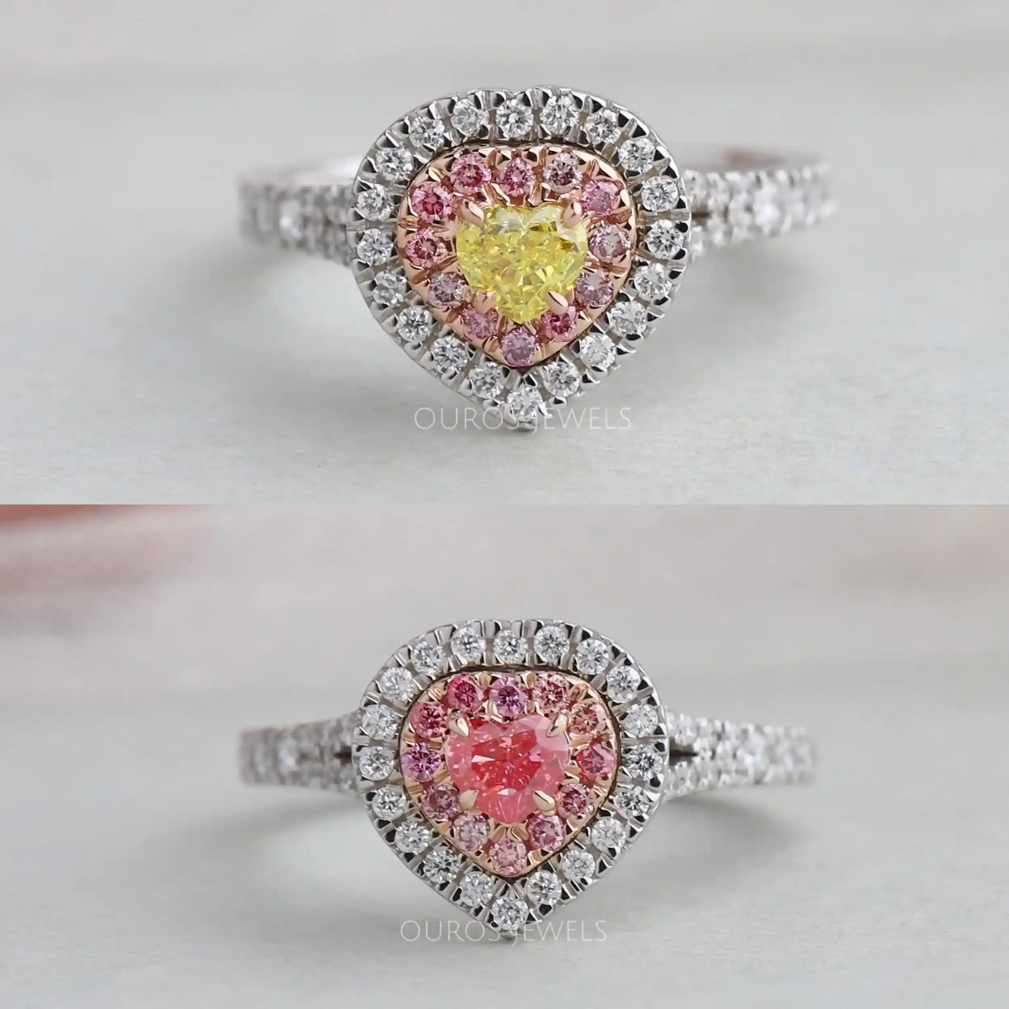 Heart Cut Yellow Diamond Double Halo Engagement Ring Ring