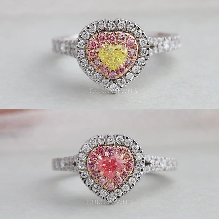 Heart Cut Yellow Diamond Double Halo Engagement Ring Ring