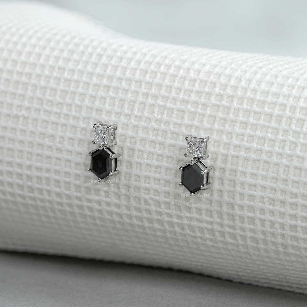 Hexagon Black Diamond Dangle Earrings Earrings