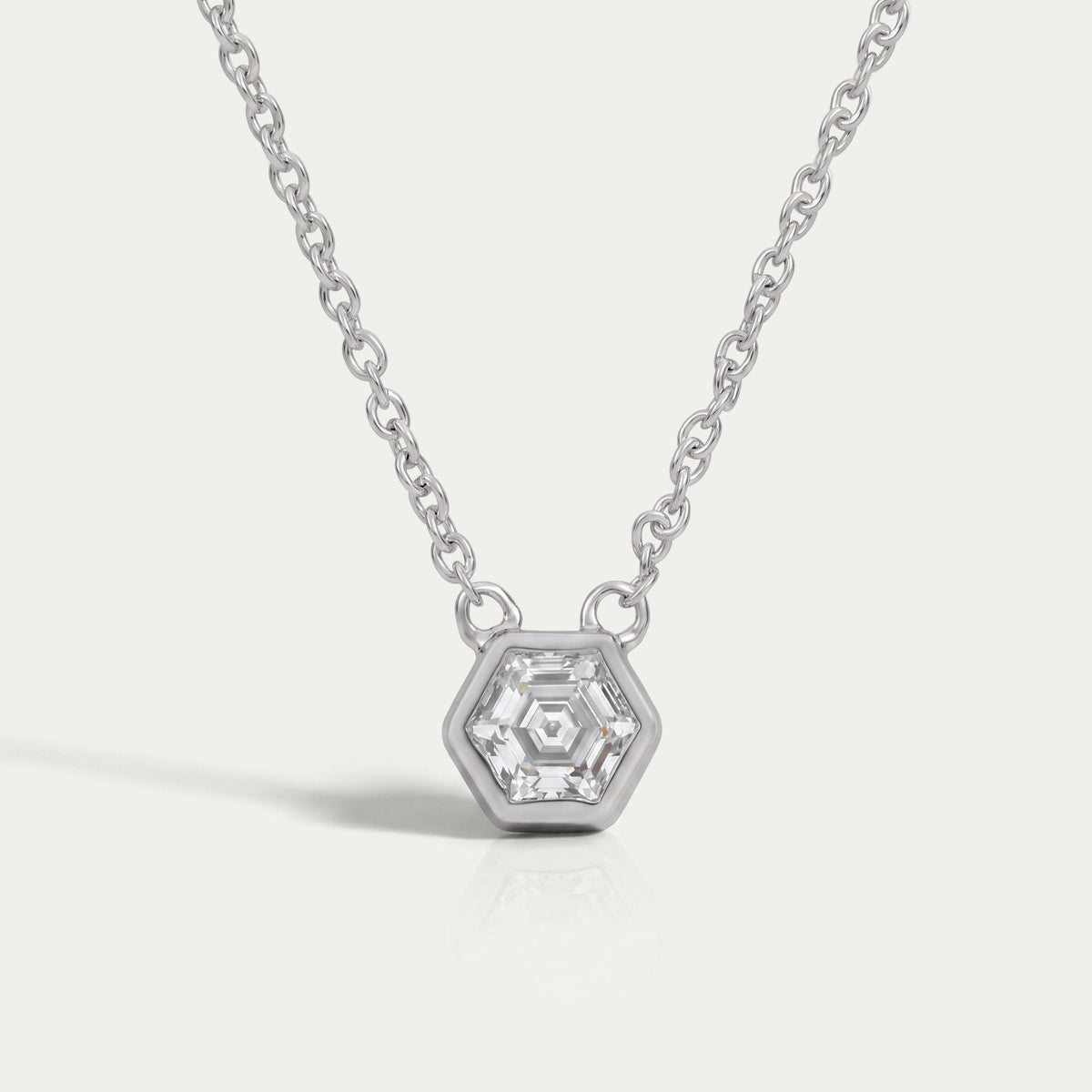 Hexagon Cut Bezel Set Solitaire Pendant Necklaces