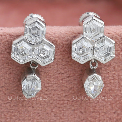 Hexagon And Step Cut Oval Diamond Women's Earrings