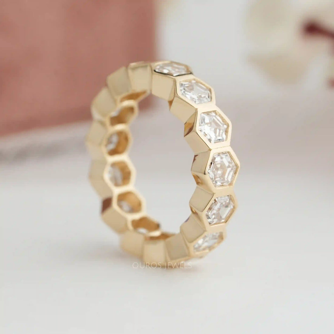 Hexagon Cut Lab Diamond Full Eternity Diamond Band Rings