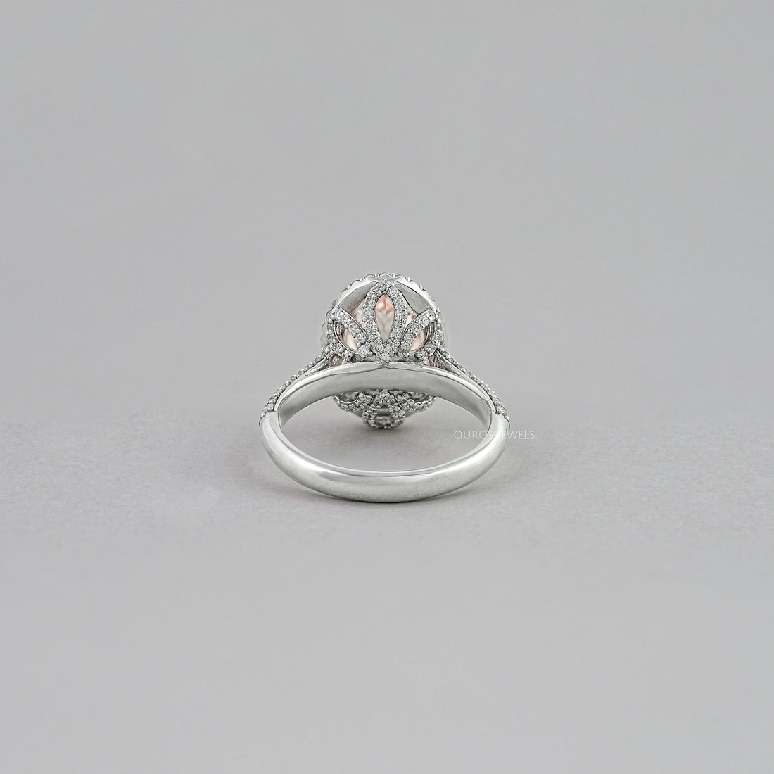 Fancy Pink Oval Diamond Pave Set Accent Ring Ring