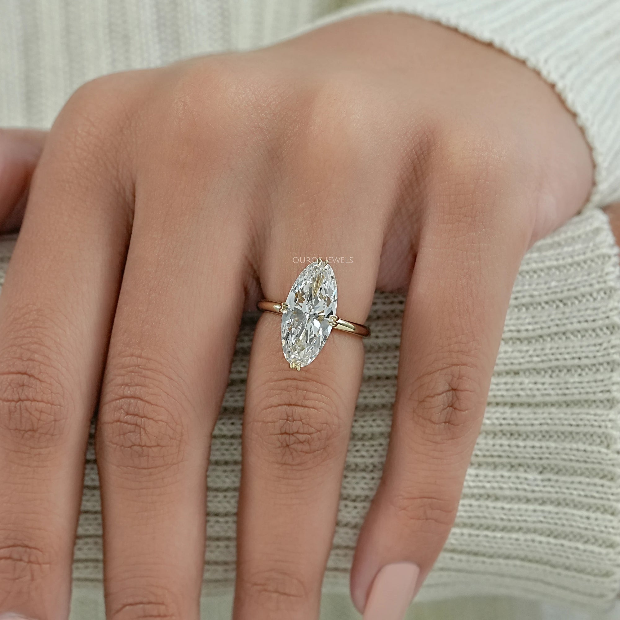 Moval Cut Lab Diamond Hidden Halo Ring