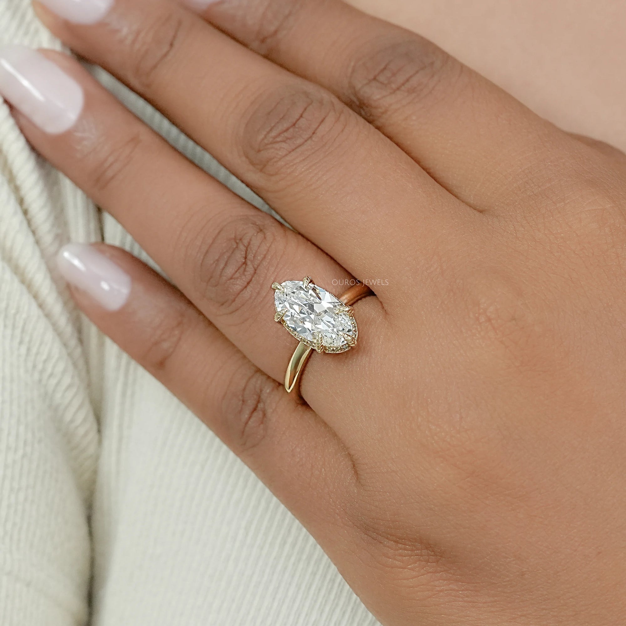 Old Mine Moval Cut Hidden Halo Engagement Ring Ring