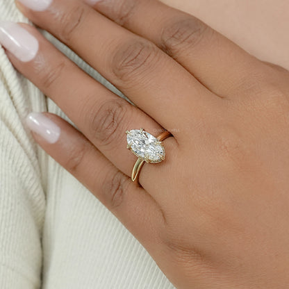 Old Mine Moval Cut Hidden Halo Engagement Ring Ring