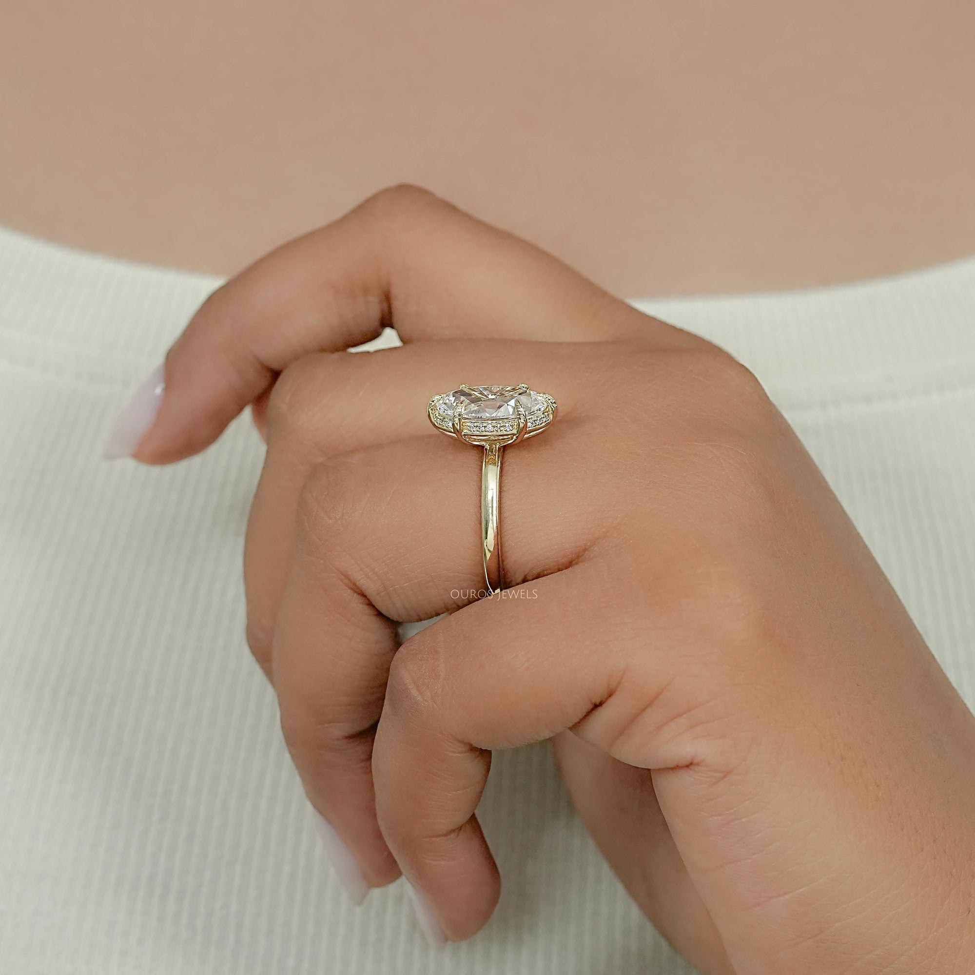 Old Mine Moval Cut Hidden Halo Engagement Ring Ring