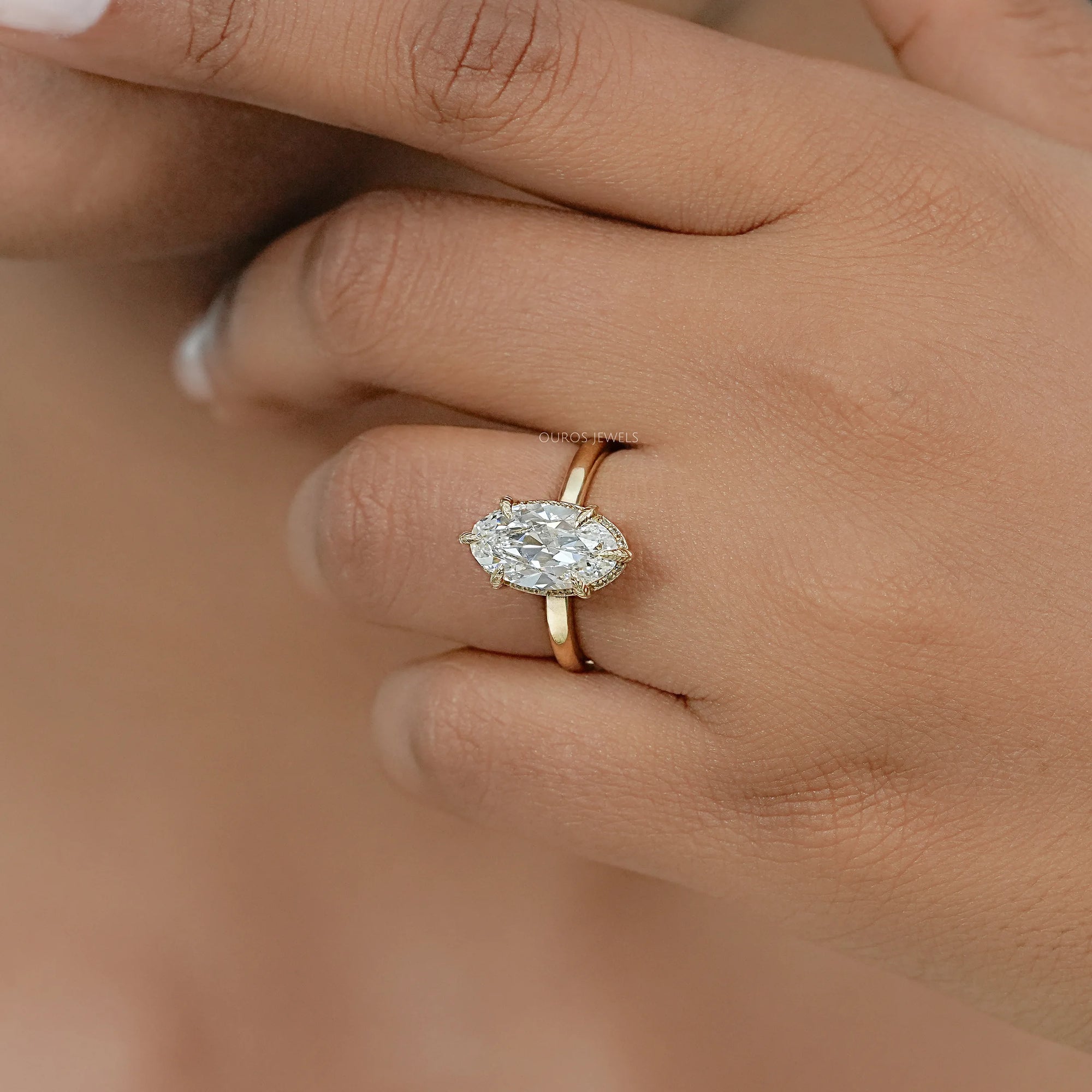 Old Mine Moval Cut Hidden Halo Engagement Ring Ring