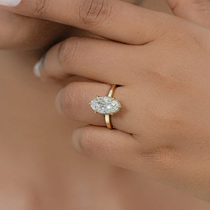 Old Mine Moval Cut Hidden Halo Engagement Ring Ring