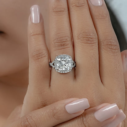 Twisted Square Cushion Cut Hidden Halo Ring Rings