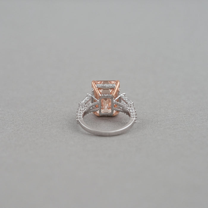 Pink Emerald Lab Diamond Three Stone Hidden Halo Ring Rings