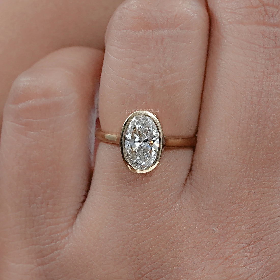 Oval Lab Diamond Hidden Halo Bezel Engagement Ring Rings