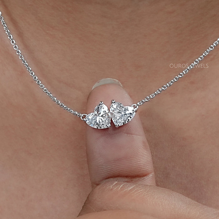 Heart Cut Lab Diamond Toi Et Moi Pendant Necklaces