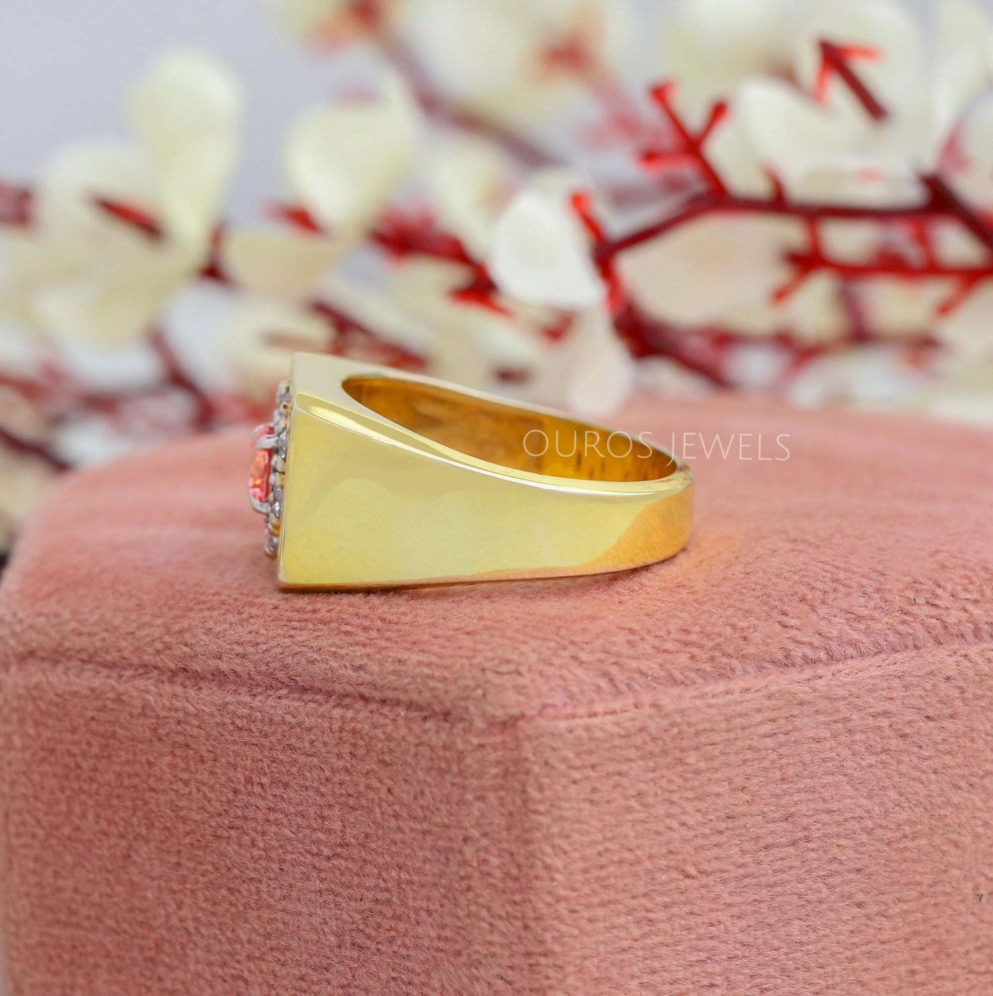 Pink Round Cut Diamond Halo Men's Ring