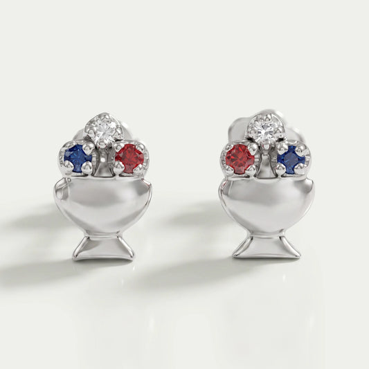 Diamond And Gemstone Stud Ice Cream Earrings