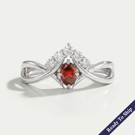 Red Oval Diamond Infinity Dainty Ring