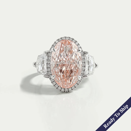 Intense Pink Oval Three Stone Engagement Ring Ring